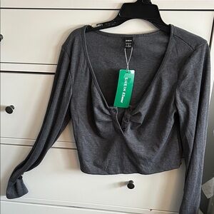 SHEIN Charcoal Long Sleeve Ribbed Top